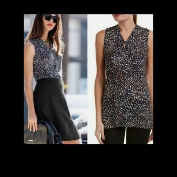 Cabi Womens XS Style 3242 Bowie Sleeveless Animal Print Top Keyhole Twist Front - Picture 1 of 9